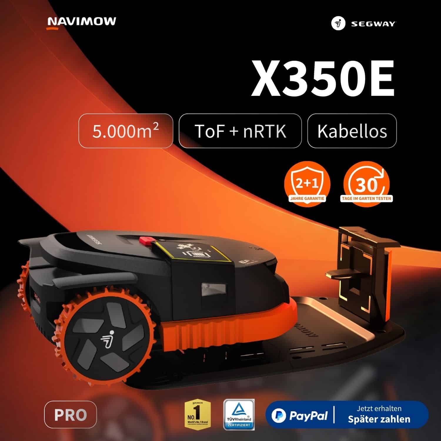Segway Navimow X350E Mähroboter für bis zu 5.000 m² mit ToF-Sensor und nRTK-Navigation