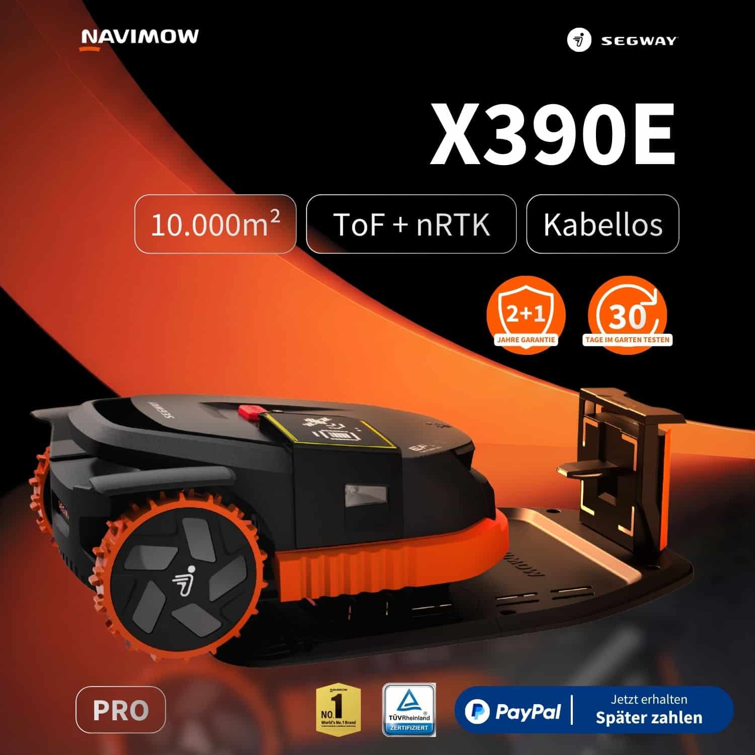 Segway Navimow X390E Mähroboter für bis zu 10.000 m² mit ToF-Sensor und nRTK-Navigation